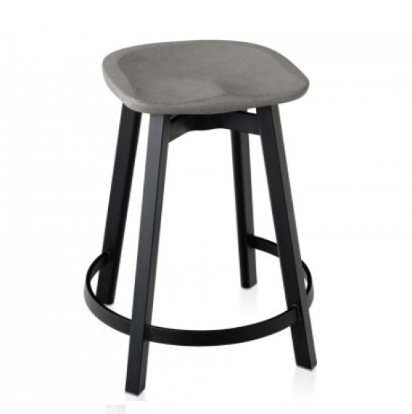 Eco Friendly Indoor Restaurant Furniture Emeco SU Series Counter Stool - Eco Concrete Seat - Black Anodized